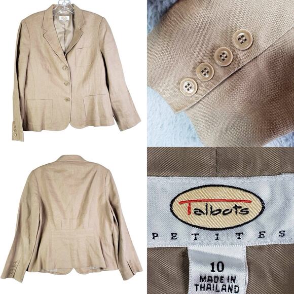 Talbots Blazer Irish Linen Women’s Size Medium Tan Khaki Button Jacket Pockets - Picture 1 of 12